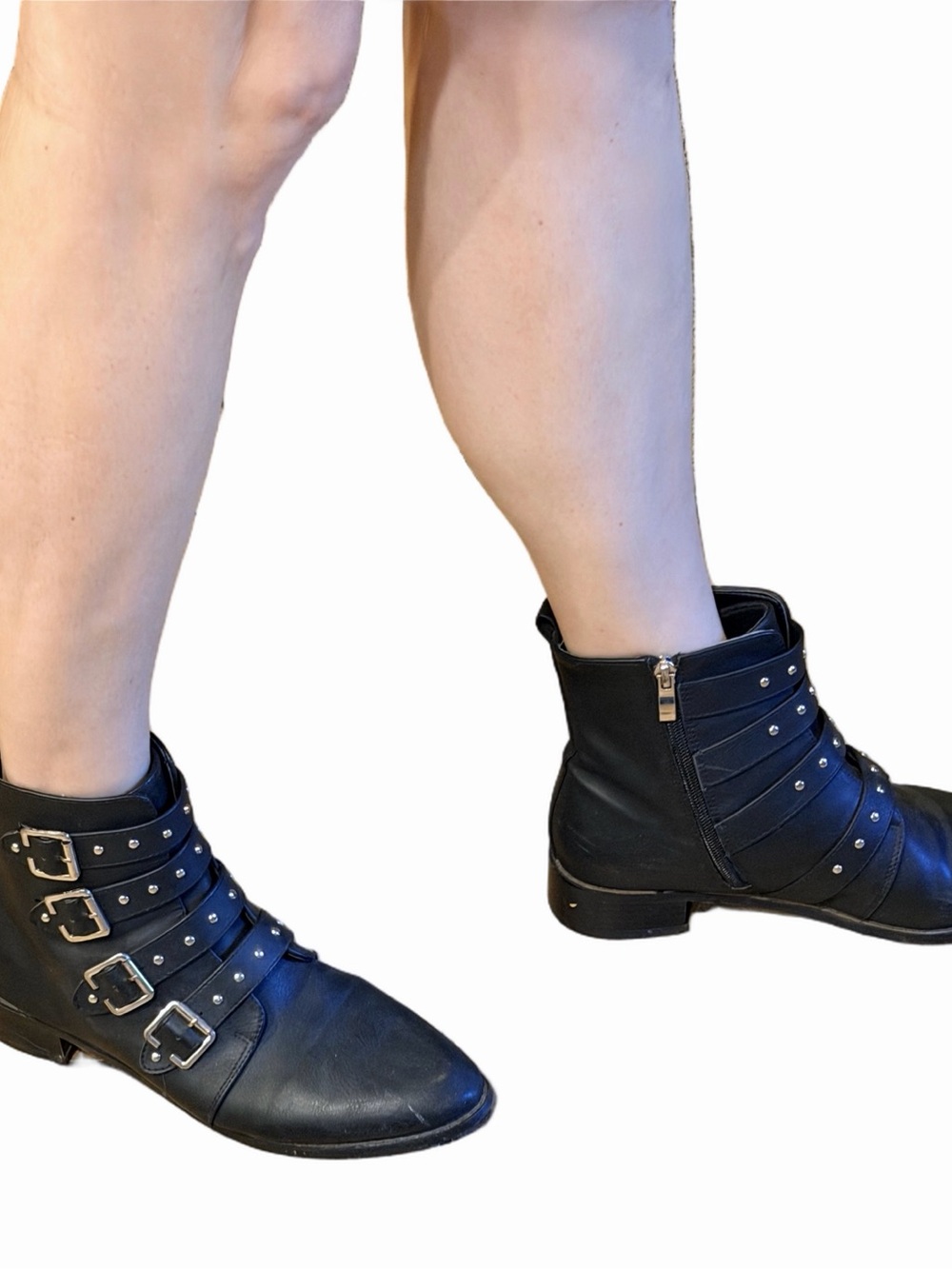 Black Buckle & Stud Ankle Boots - Women's Fashion Booties